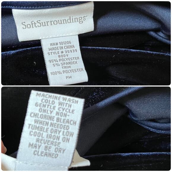 Soft Surroundings Blue Velvet 3/4 Sleeve Pullover Blouse Petite Size Medium - Picture 8 of 9